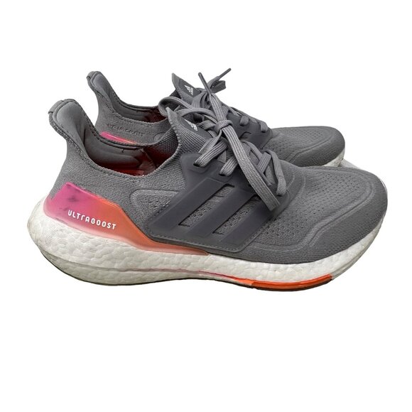 Adidas Ultraboost 21 Running Shoes Women Size 8 Gray Screaming Orange Athleisure - Picture 1 of 10